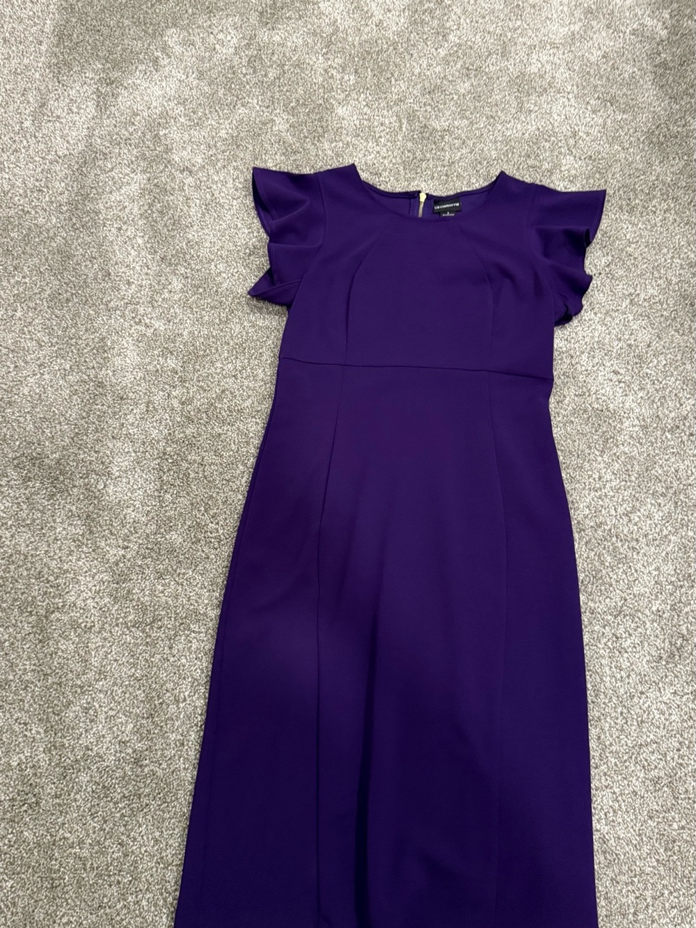 Liz Claiborne Purple Midi Dress with Ruffle Sleeves